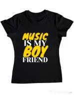 Tricou ADLER dama Music is my boyfriend Negru