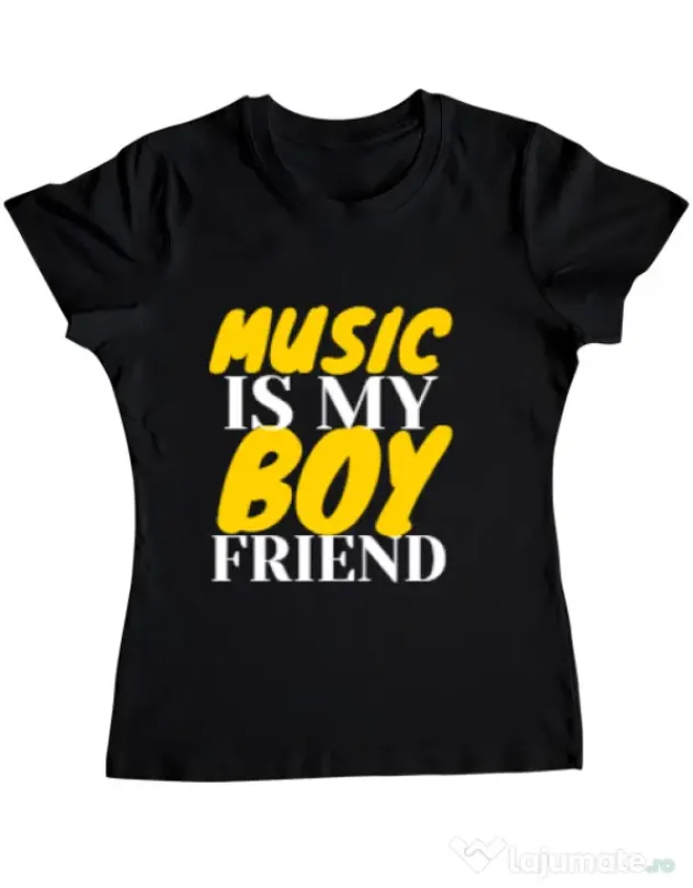 Tricou ADLER dama Music is my boyfriend Negru