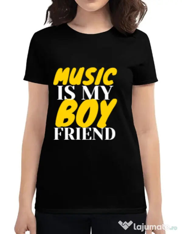 Tricou ADLER dama Music is my boyfriend Negru