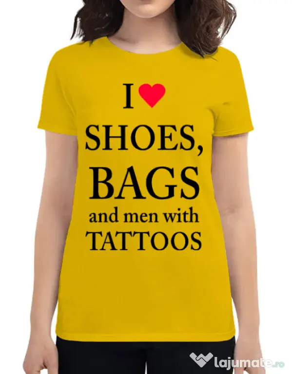 Tricou ADLER dama I love shoes Galben