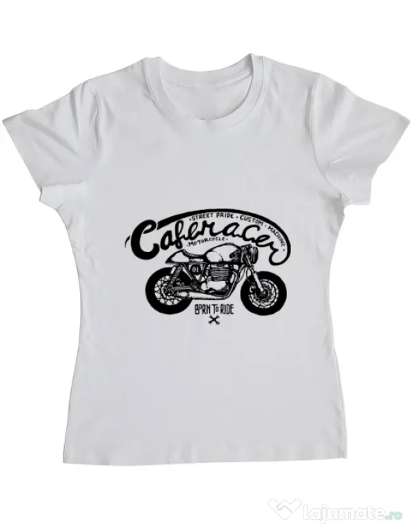 Tricou ADLER dama Caferacer Alb