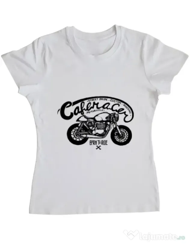 Tricou ADLER dama Caferacer Alb