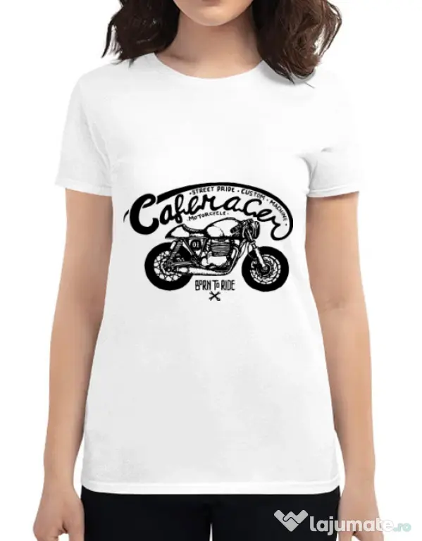 Tricou ADLER dama Caferacer Alb