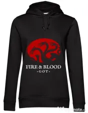 Hoodie dama cu gluga Fire and Blood Targaryen Negru 