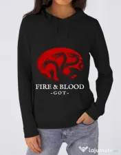 Hoodie dama cu gluga Fire and Blood Targaryen Negru 