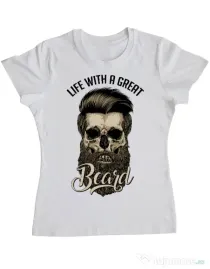 Tricou ADLER dama Great beard Alb