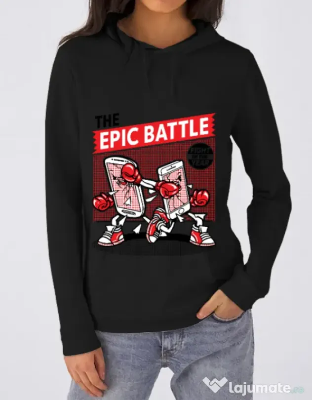 Hoodie dama cu gluga Epic battle Negru