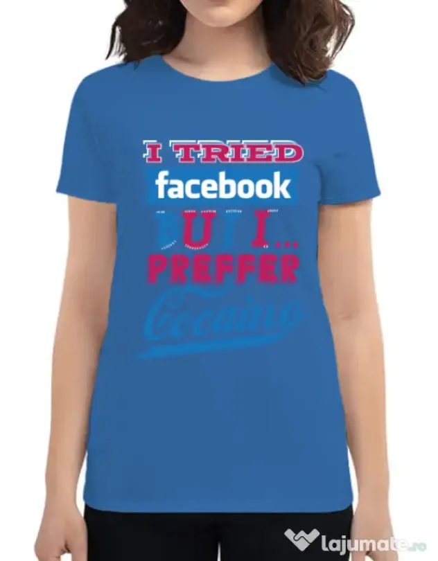 Tricou ADLER dama I tried Bacebook Albastru azuriu