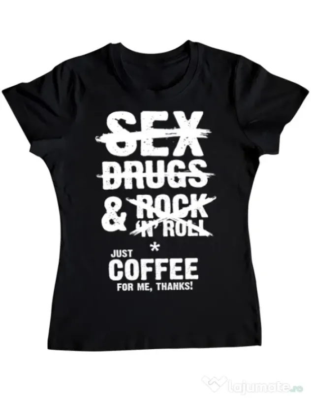 Tricou ADLER dama Just coffee for me Negru
