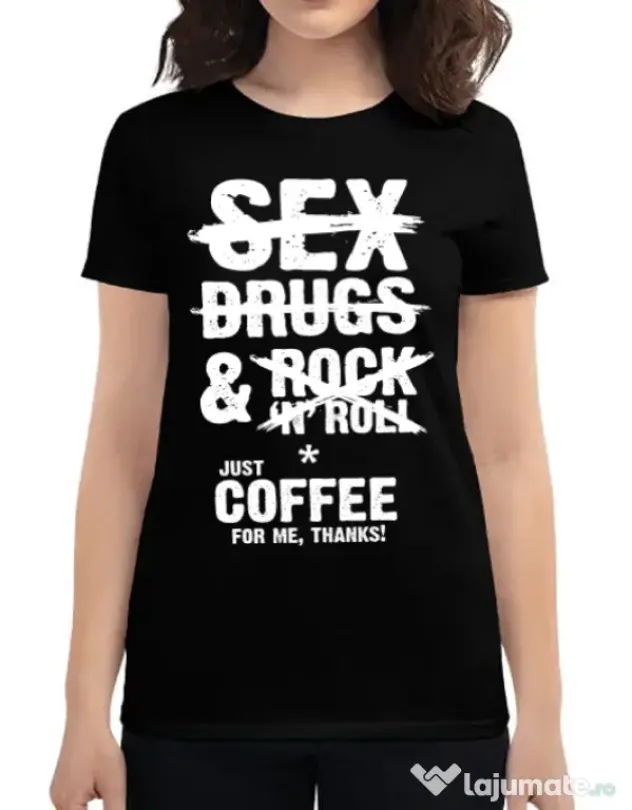 Tricou ADLER dama Just coffee for me Negru
