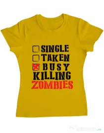 Tricou ADLER dama Busy killing zombies Galben