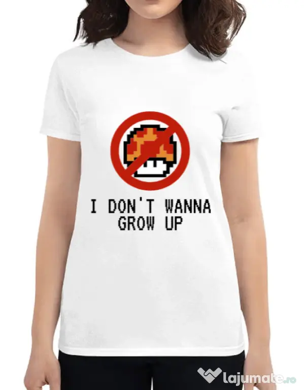 Tricou ADLER dama I dont wanna grow up Alb