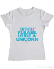 Tricou ADLER dama I ride a unicorn Alb