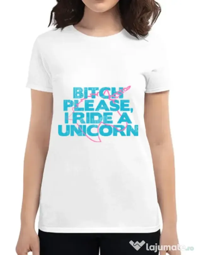 Tricou ADLER dama I ride a unicorn Alb