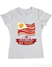 Tricou ADLER dama In bacon we trust Alb