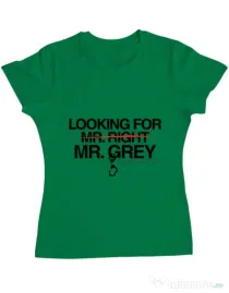 Tricou ADLER dama Looking for Mr Grey Verde mediu