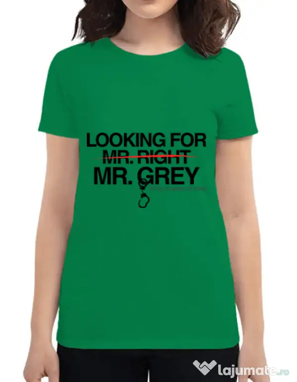 Tricou ADLER dama Looking for Mr Grey Verde mediu