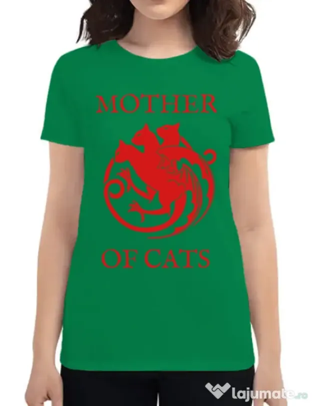 Tricou ADLER dama Mother of cats Verde mediu
