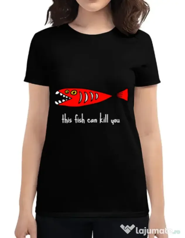 Tricou ADLER dama This fish can kill you Negru