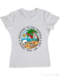 Tricou ADLER dama Welcome to the tropical Alb