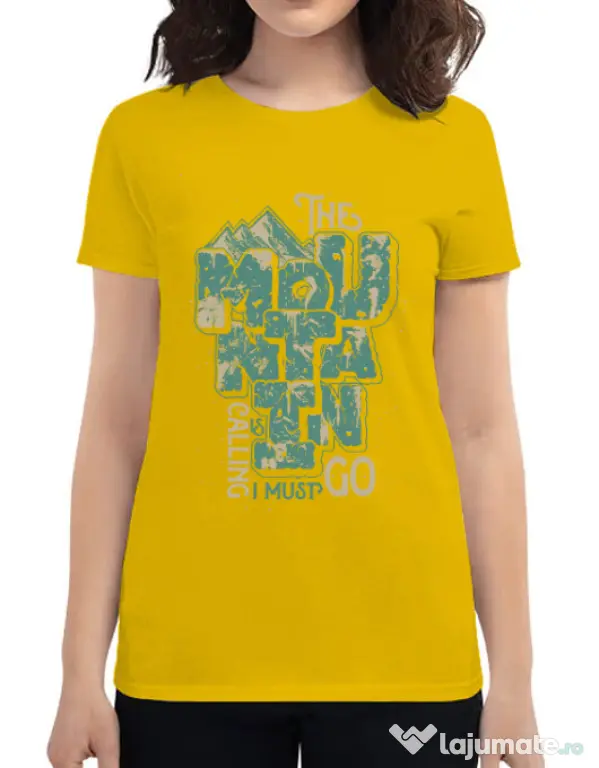 Tricou ADLER dama The mountain is calling, I must go! Galben