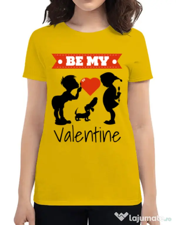 Tricou ADLER dama Be my valentine Galben