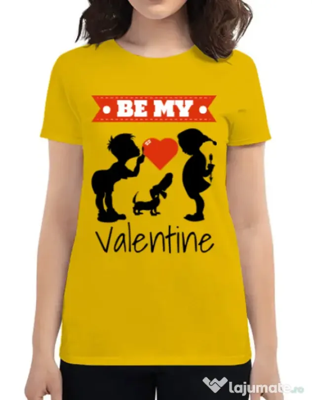 Tricou ADLER dama Be my valentine Galben