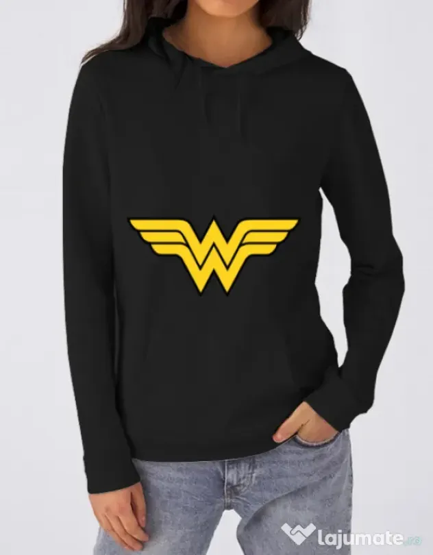 Hoodie dama cu gluga Wonder woman Negru
