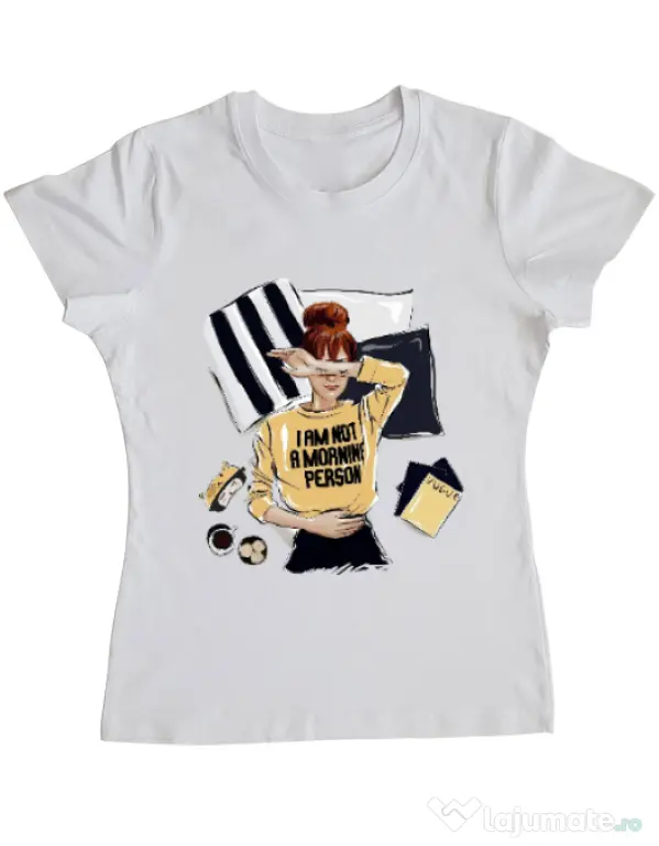 Tricou ADLER dama I am not a morning person Alb