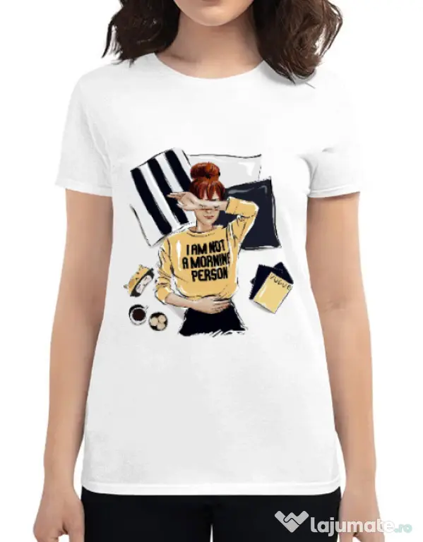 Tricou ADLER dama I am not a morning person Alb