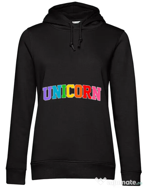 Hoodie dama cu gluga Unicorn Negru