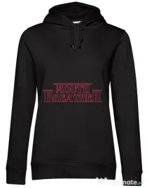 Hoodie dama cu gluga Mouth breather Negru