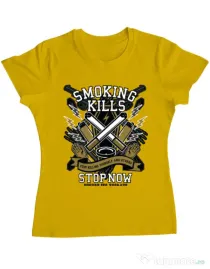 Tricou ADLER dama Smoking Kills Galben