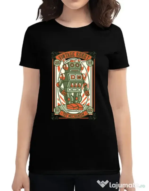 Tricou ADLER dama Vintage Robot Negru