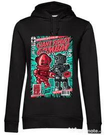 Hoodie dama cu gluga Giant robot combat Negru