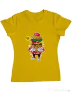 Tricou ADLER dama I Love Burger Galben