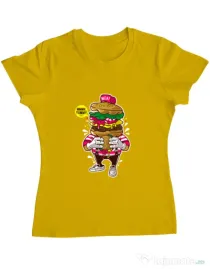 Tricou ADLER dama I Love Burger Galben