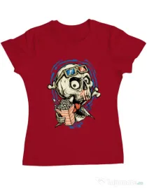 Tricou ADLER dama Skull Movie Rosu