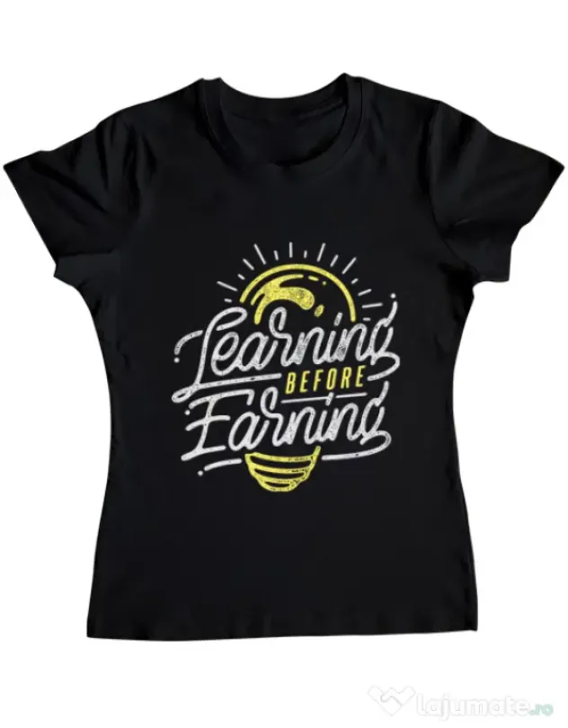 Tricou ADLER dama Learning Before Earning Negru