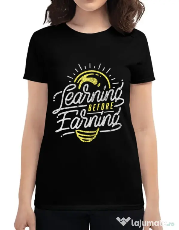 Tricou ADLER dama Learning Before Earning Negru