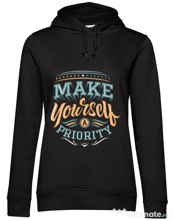 Hoodie dama cu gluga Make yourself a priority Negru