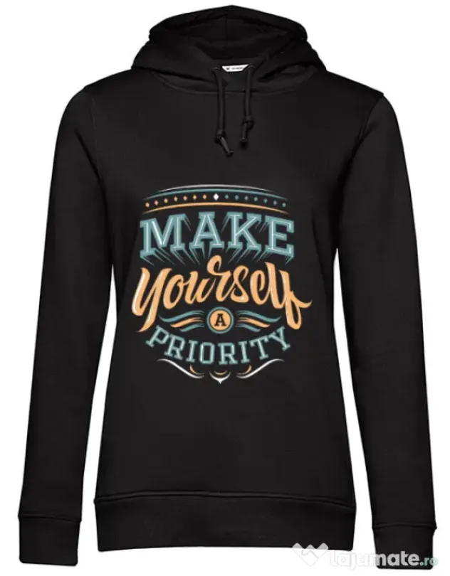 Hoodie dama cu gluga Make yourself a priority Negru