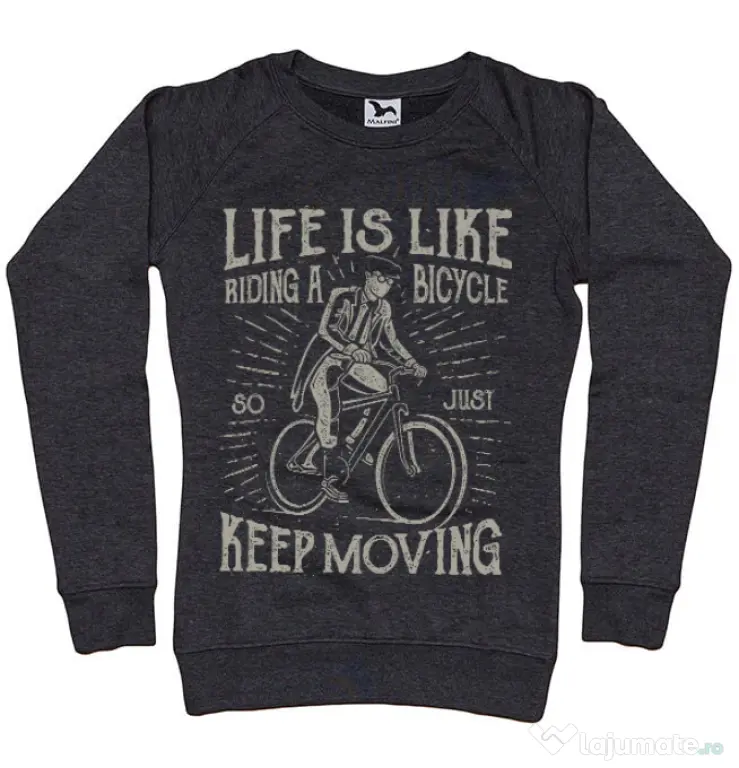 Bluza ADLER dama Life Is Like Riding A Bicycle Negru melanj