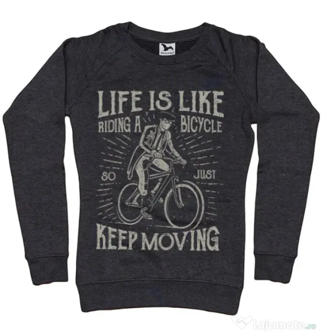 Bluza ADLER dama Life Is Like Riding A Bicycle Negru melanj
