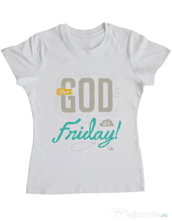 Tricou ADLER dama Thank GOD its Friday Alb