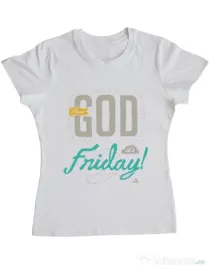 Tricou ADLER dama Thank GOD its Friday Alb