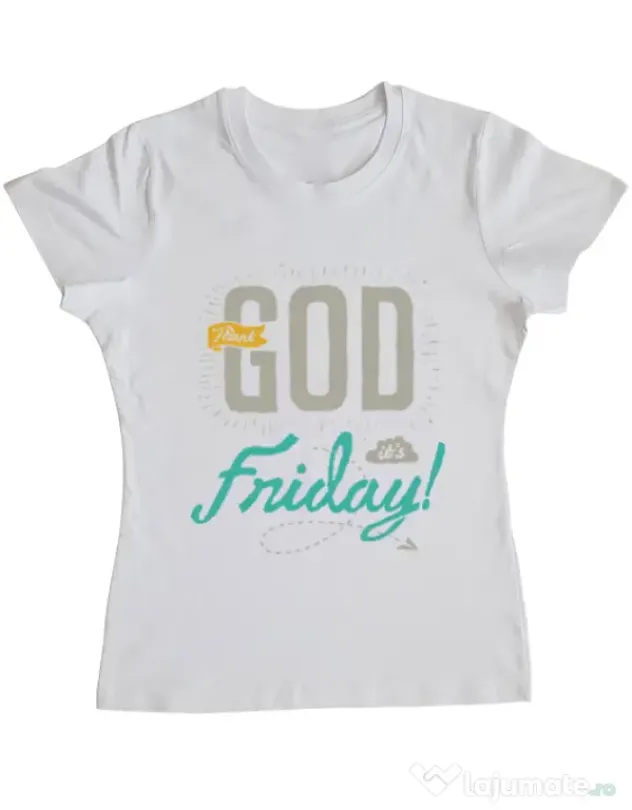 Tricou ADLER dama Thank GOD its Friday Alb