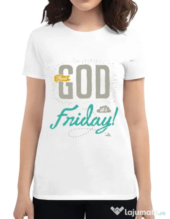 Tricou ADLER dama Thank GOD its Friday Alb