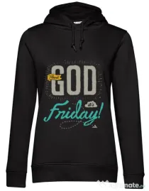 Hoodie dama cu gluga Thank GOD its Friday Negru