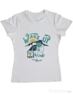 Tricou ADLER dama Wake up and drink a coffee Alb